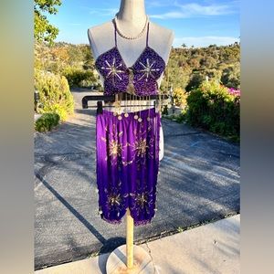 Glamour Dance Costume Genie Harem Belly Dancer Outfit Headpiece Girls Kids XL